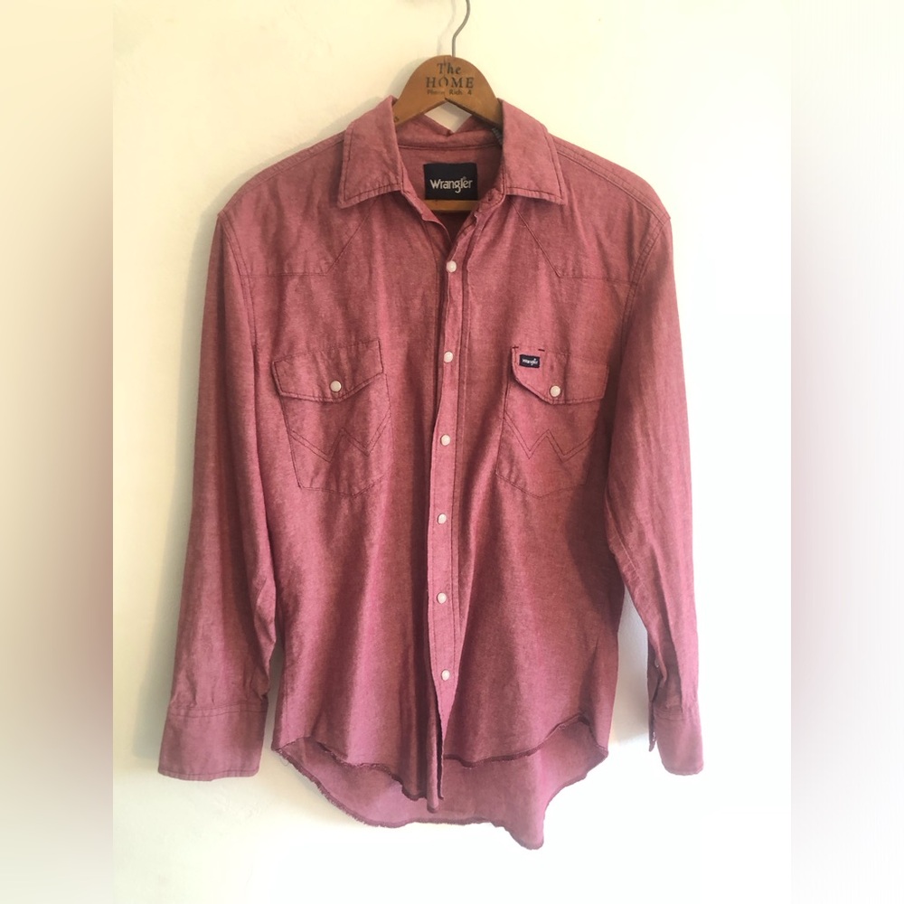 Wrangler Men's Burgundy Western Pearl Snap Shirt - Raw Hem - Size Medium